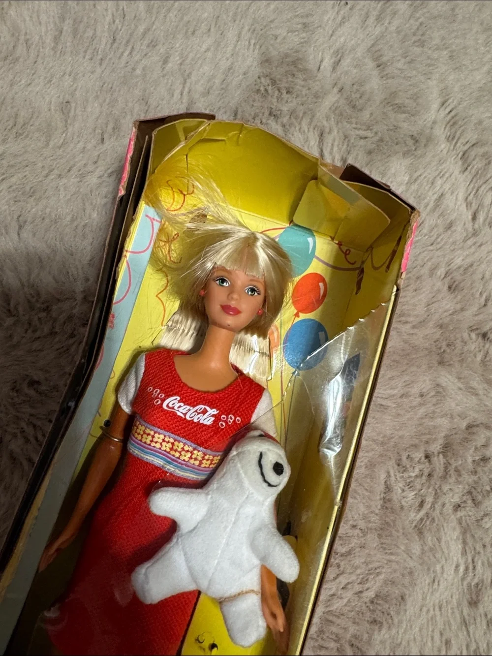 Coca-Cola Barbie in Red Party Dress with White Polar Bear